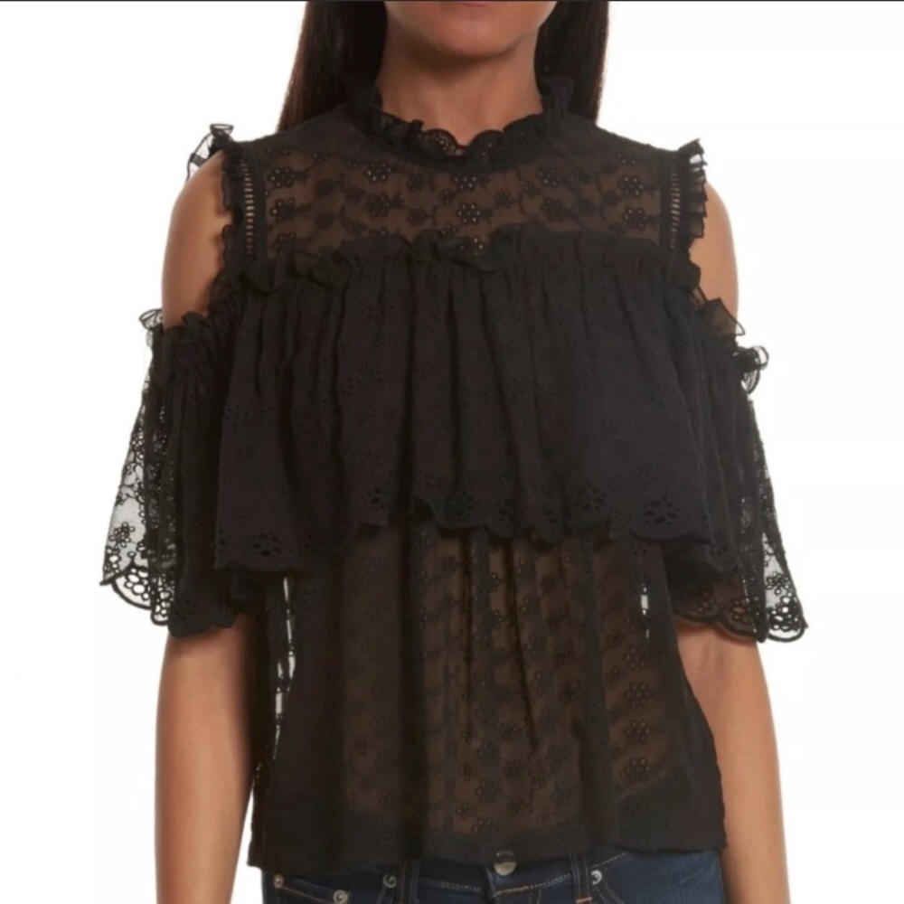Rebecca Taylor open shoulder eyelet top
